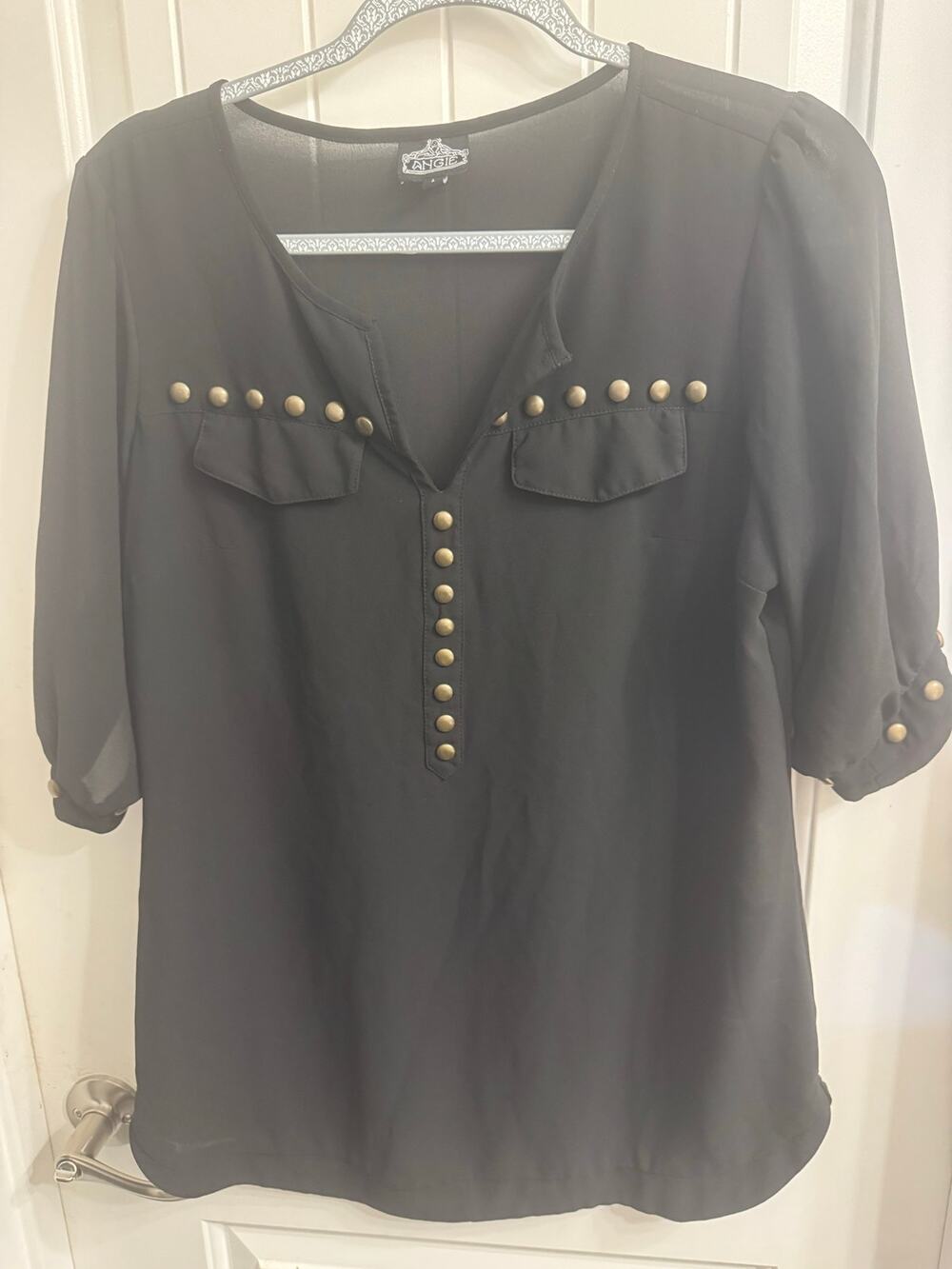 Angie Large Black with Brass Studs Top